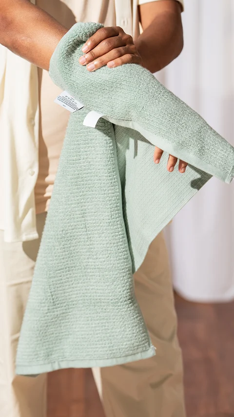 Waffle-Plush Towels- Set Of 6 Earthy Blue, Sea Green