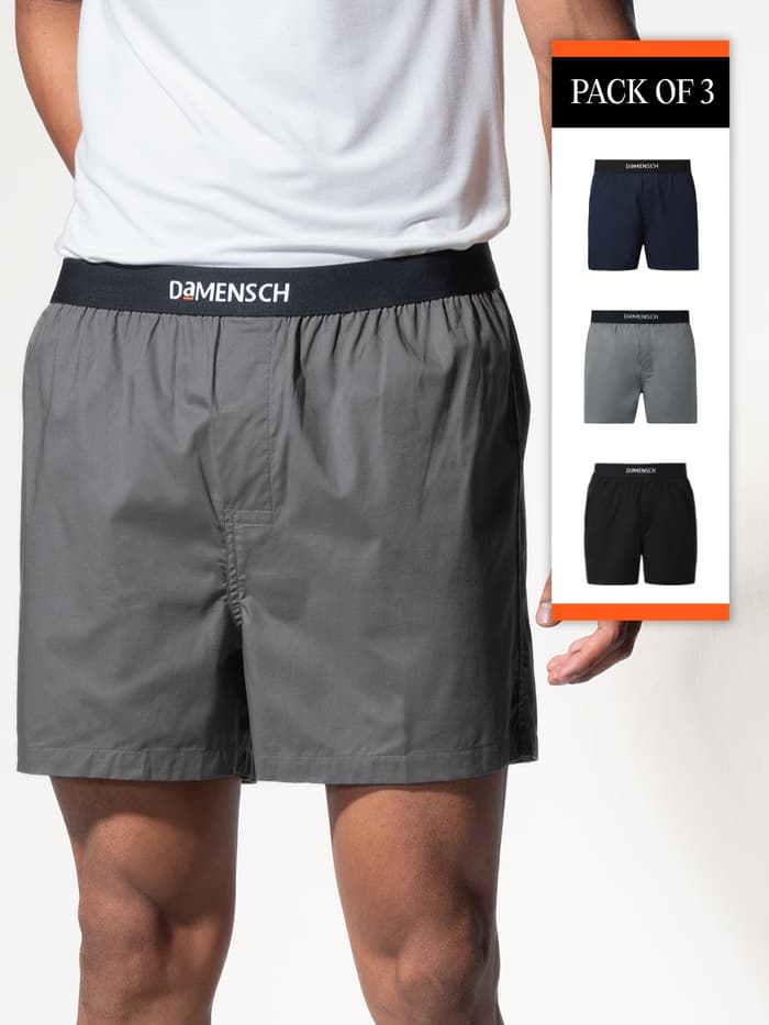 Breeze Ultra-Light Solid Inner Boxer Virtual Pack of 3 Cape Black, Colombo Blue, Las Grey