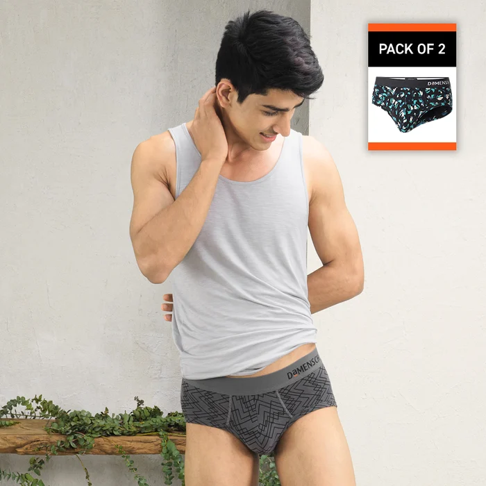 Value-Deal Deo-Soft Briefs Grey Grid, Tropical Black