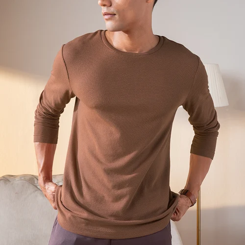 Statement Popcorn Textured Casual Tees Milky Brown