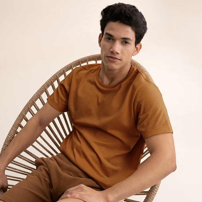 Statement Popcorn Textured Casual Tees Caramel Brown