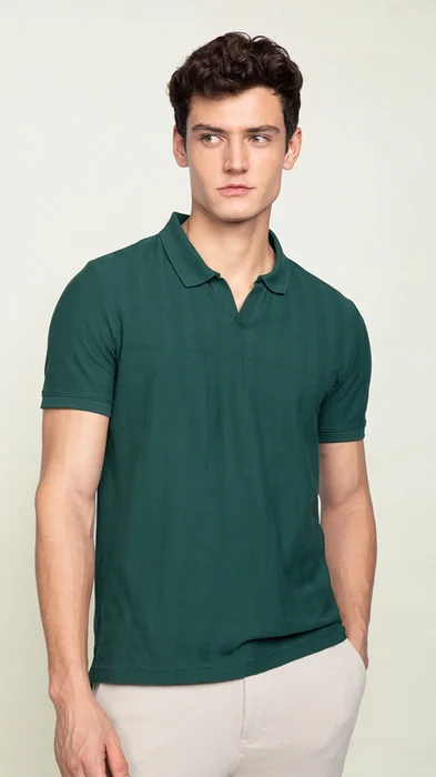 Textured Stripe Knit Polo-Shrub Green