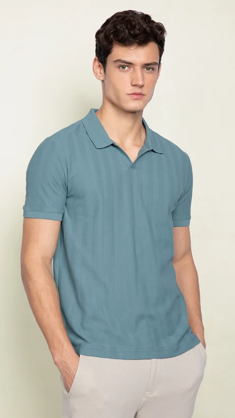 Statement Textured Polo T-Shirt Shady Teal