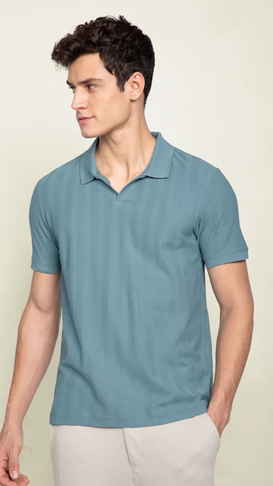 Statement Textured Polo T-Shirt Shady Teal