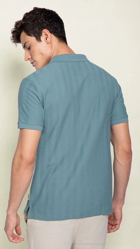 Statement Textured Polo T-Shirt Shady Teal