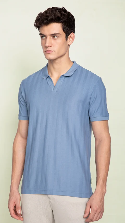 Statement Textured Polo T-Shirt Wind Blue