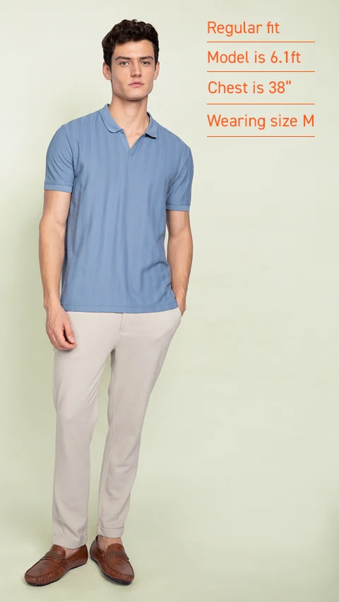 Statement Textured Polo T-Shirt Wind Blue