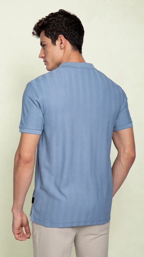 Statement Textured Polo T-Shirt Wind Blue