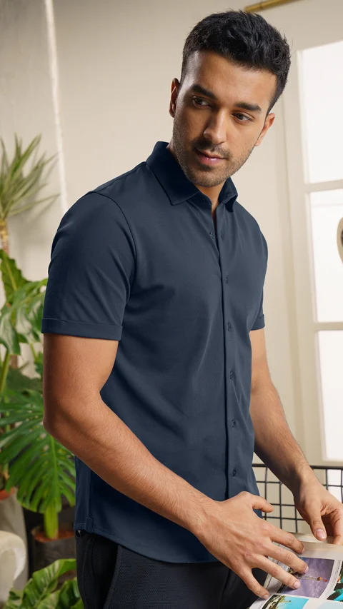 Constant All-Degree Pique Shirts Half Sleeves True navy