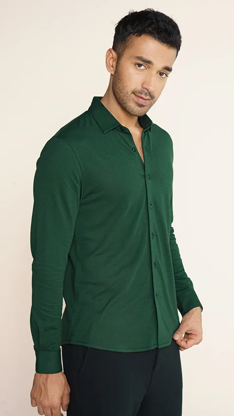 Mens Full Sleeve Shirt | Pique Shirt Pine Green - DaMENSCH