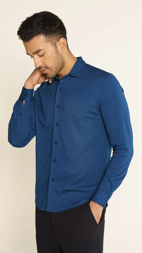 Constant All-Degree Pique Shirts Full Sleeves Teal Blue