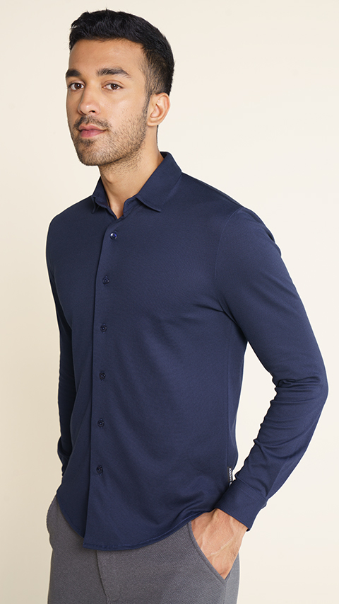 Mens Full Sleeve Shirt | Pique Shirt True Navy - DaMENSCH