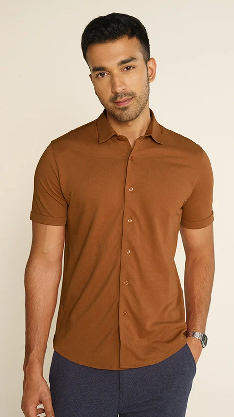 Constant All-Degree Pique Shirts Half Sleeves Caramel Brown