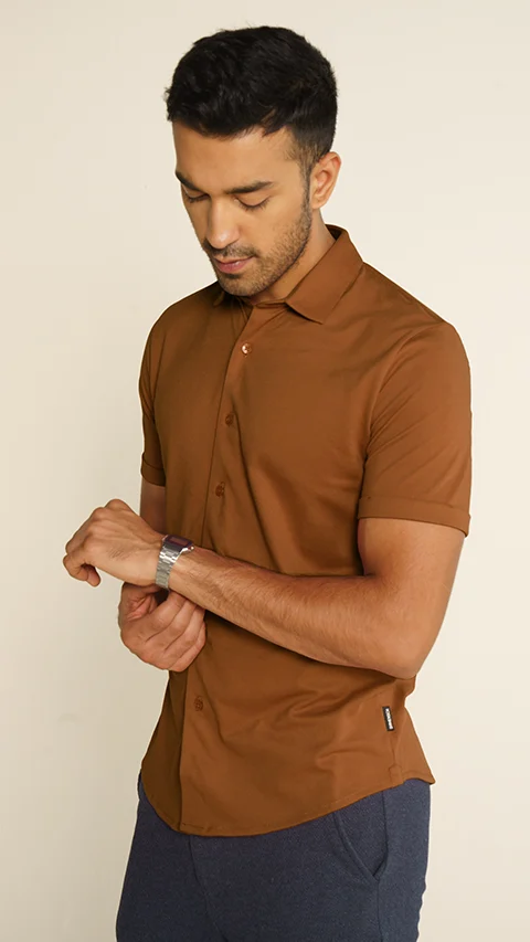 Constant All-Degree Pique Shirts Half Sleeves Caramel Brown