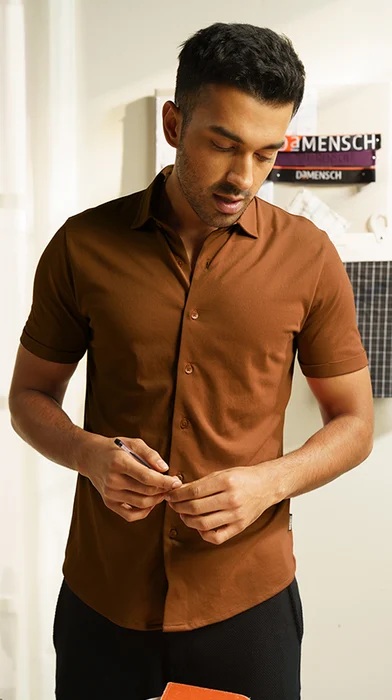 Constant All-Degree Pique Shirts Half Sleeves Caramel Brown