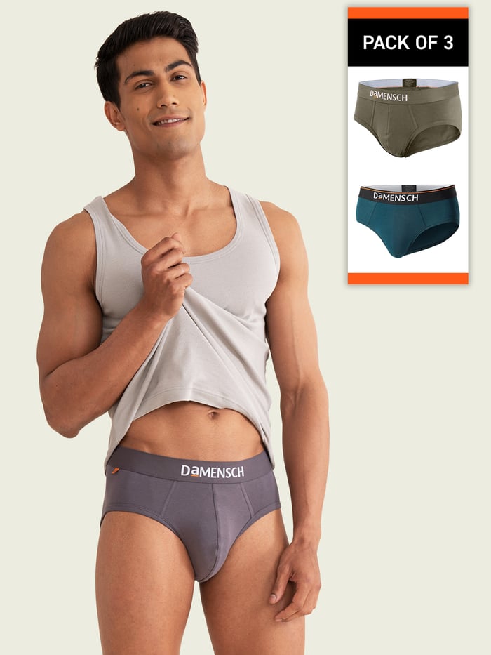 Value Deal Deo-Cotton Briefs- Olive Night, Teal Trust, Rabbit