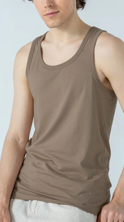 Neo-Cotton Antibacterial Vest Round- Earthy Brown