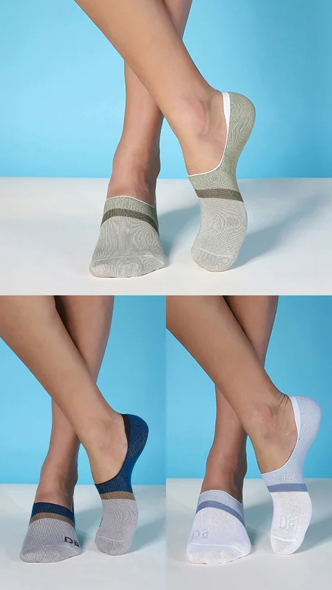 Aloe-Soft No show Non-Terry Socks- Earthy Blue, Tea Green, Aqua Grey