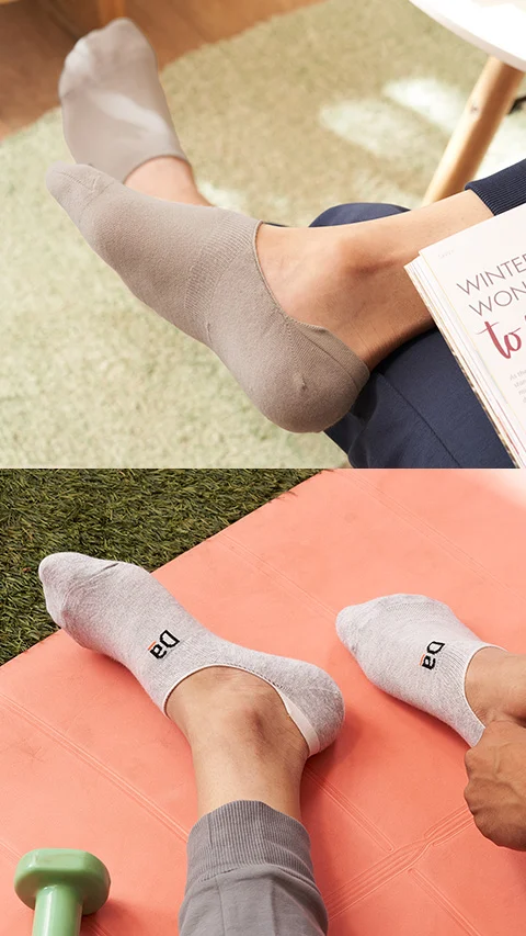 Aloe-Soft No Show Non-Terry Socks-Soft Grey, Cloudy Brown