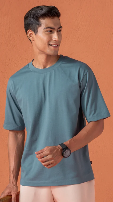 Statement Oversized Solid T-Shirt Dusky Blue