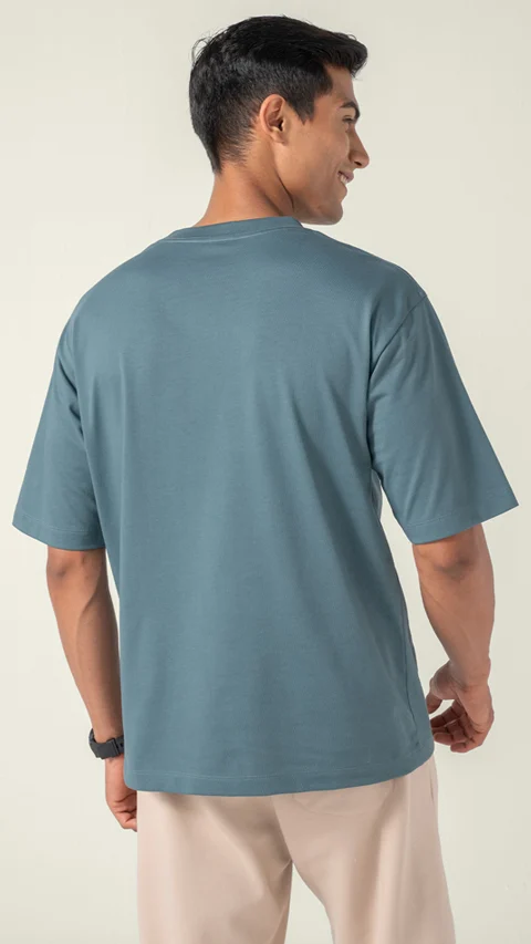 Statement Oversized Solid T-Shirt Dusky Blue