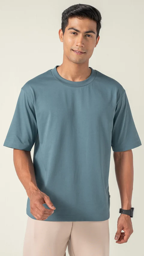 Statement Oversized Solid T-Shirt Dusky Blue