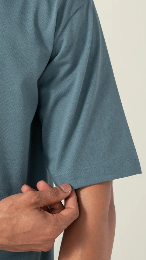 Statement Oversized Solid T-Shirt Dusky Blue