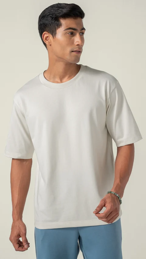 Statement Oversized Solid T-Shirt Ivory Mist
