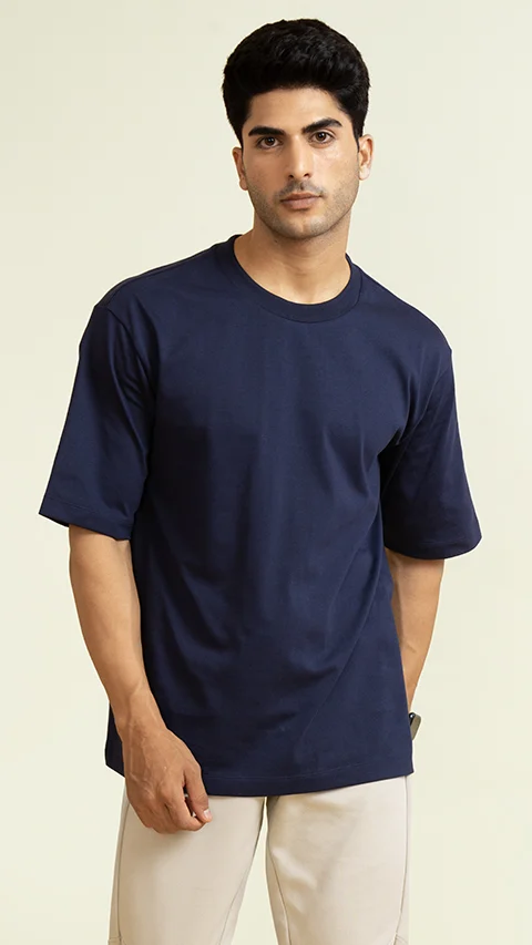 Statement Oversized Solid T-Shirts Midnight Blue