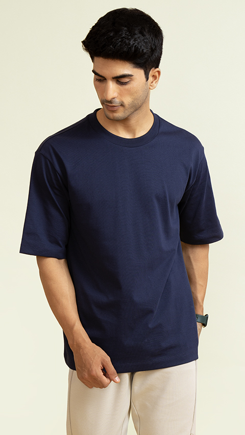 Statement Oversized Solid T-Shirts Midnight Blue