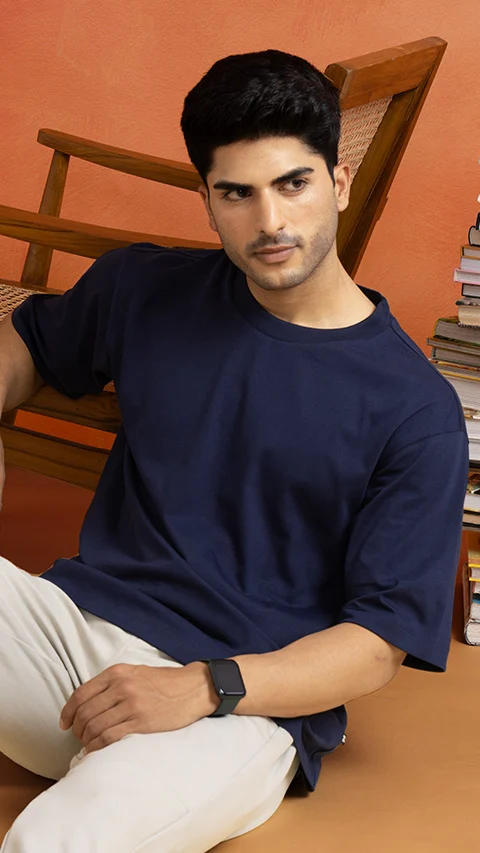 Statement Oversized Solid T-Shirts Midnight Blue