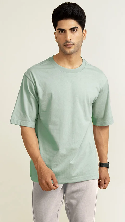 Statement Oversized Solid T-Shirts Mint Green
