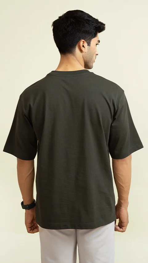 Statement Oversized Solid T-Shirts Olive Green