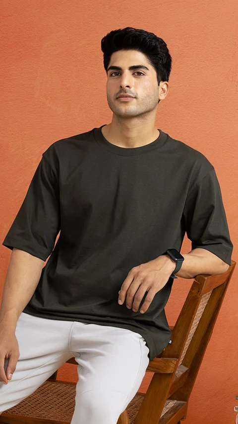 Statement Oversized Solid T-Shirts Olive Green