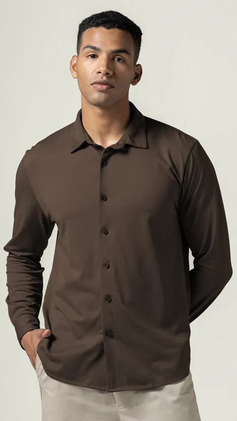 Constant All-Degree Pique Shirts Full Sleeves Coffee Brown