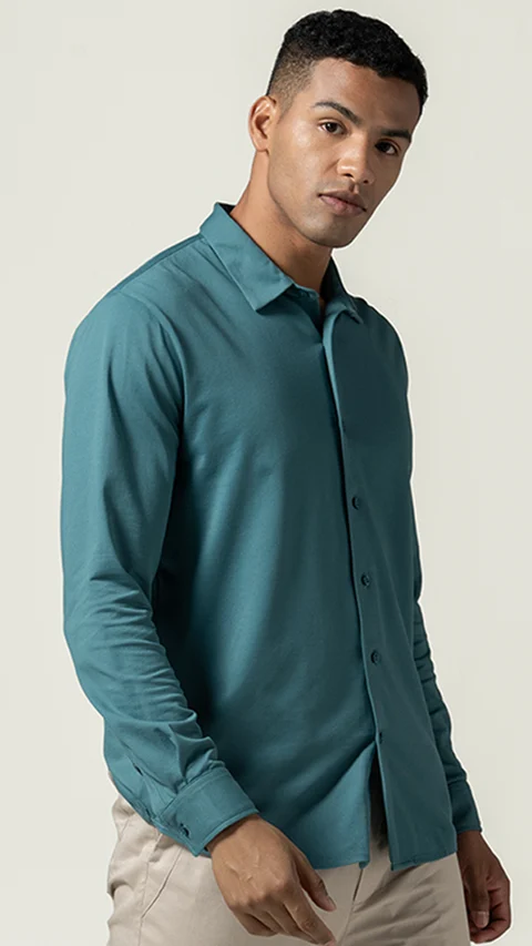 Constant All-Degree Pique Shirts Full Sleeves Lagoon Blue