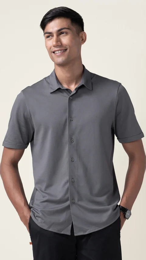 Constant All-Degree Pique Shirts Half Sleeves Clear Grey