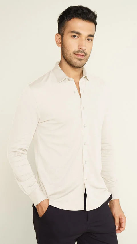Constant All-Degree Pique Shirts Full Sleeves Ivory White