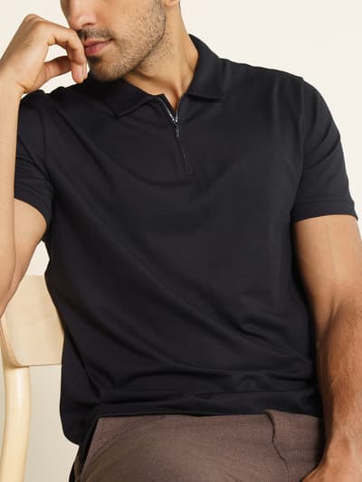 Constant All-Degree Pique Polo Zipper- Jet Black