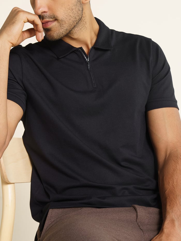 Constant All-Degree Pique Polo Zipper- Jet Black