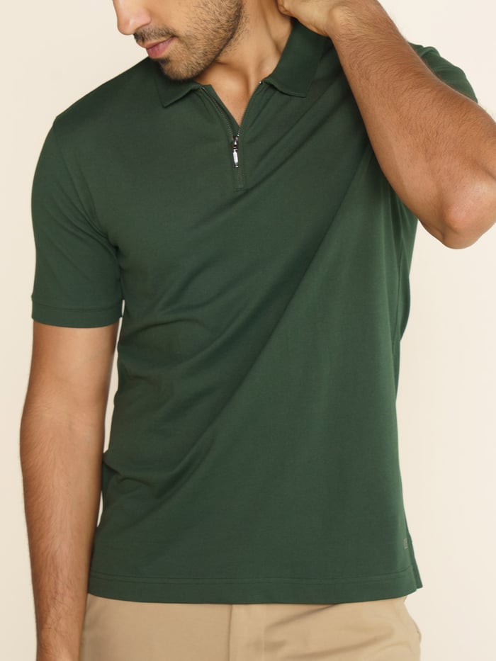 Constant All-Degree Pique Polo Zipper- Mountain Green