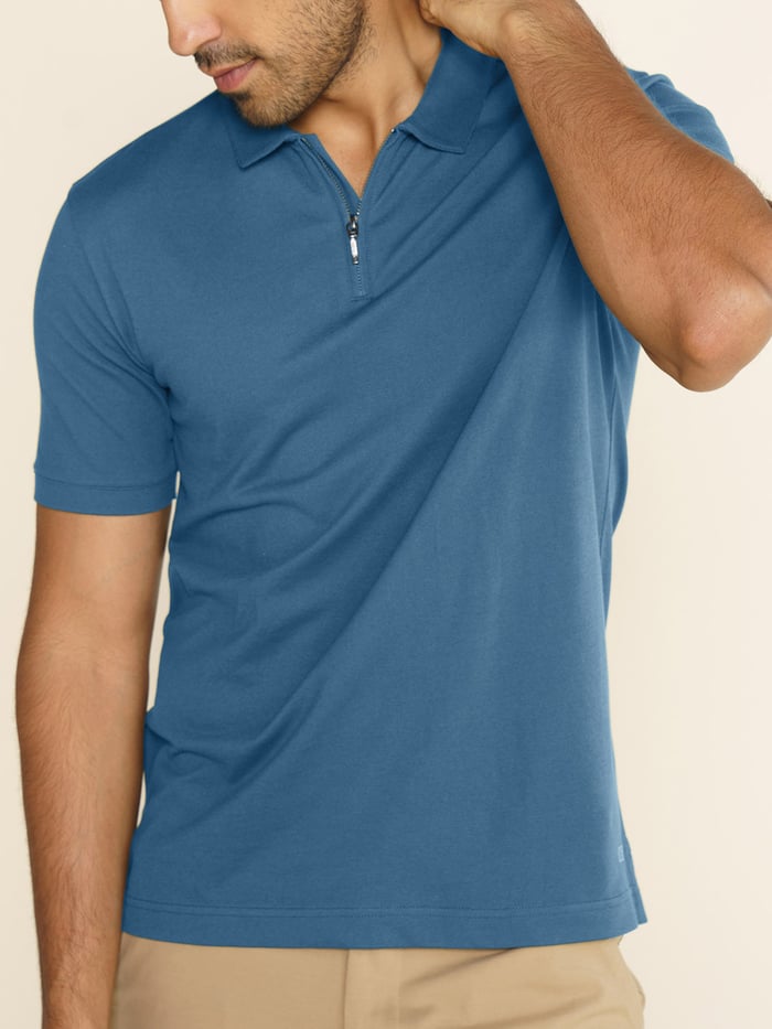 Constant All-Degree Pique Polo Zipper- Steel Blue