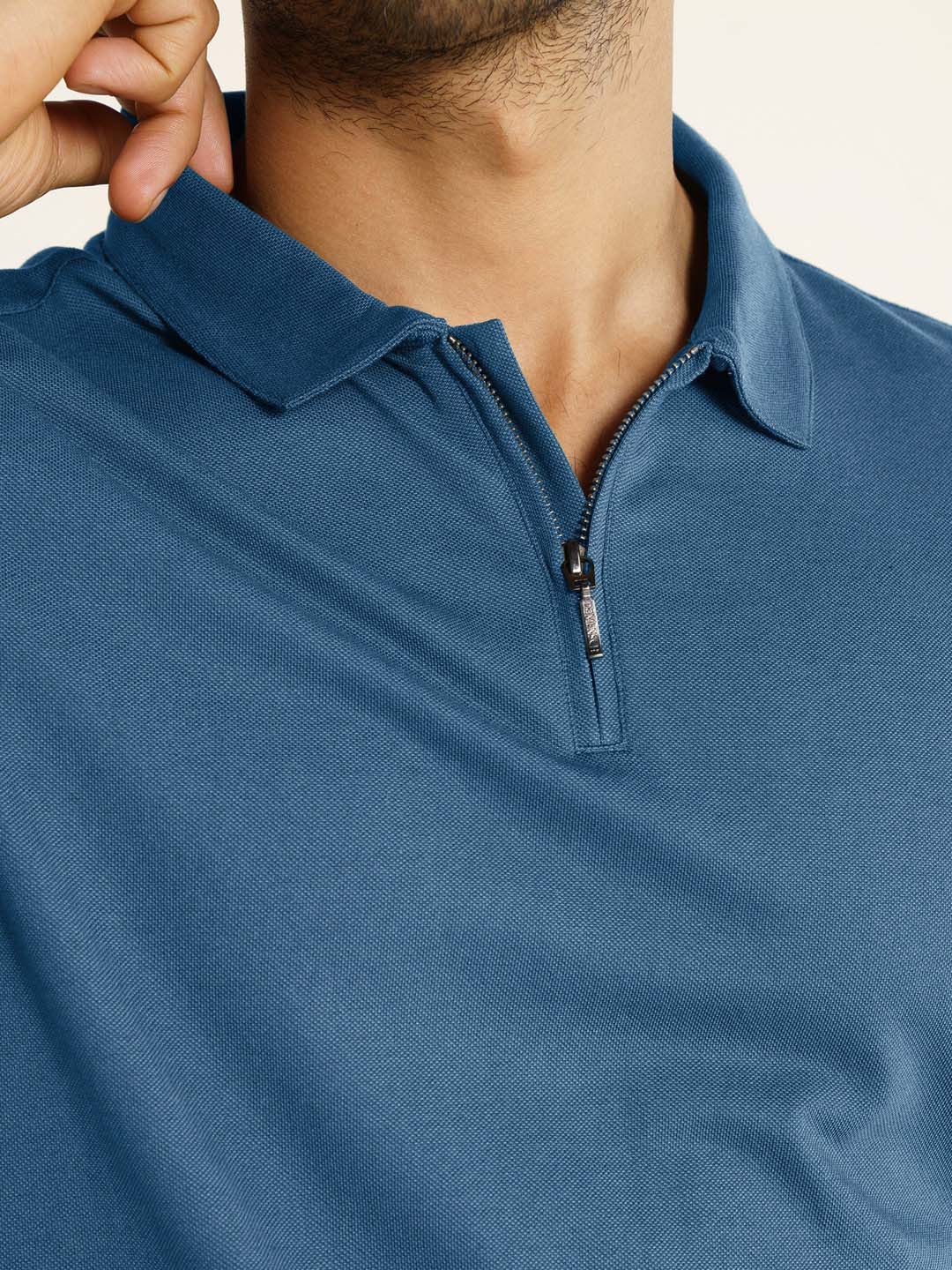 Constant All-Degree Pique Polo Zipper- Steel Blue