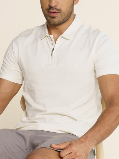 Constant All-Degree Pique Polo Zipper- Vanilla White
