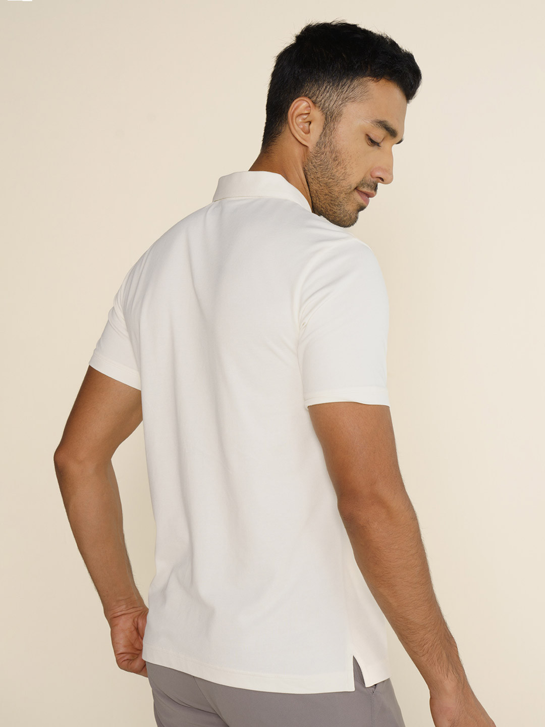 Constant All-Degree Pique Polo Zipper- Vanilla White