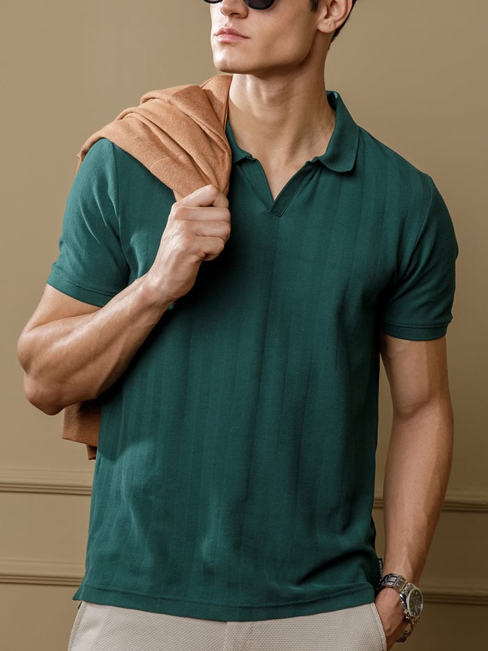 Statement Textured Polo T-Shirt Garden Green