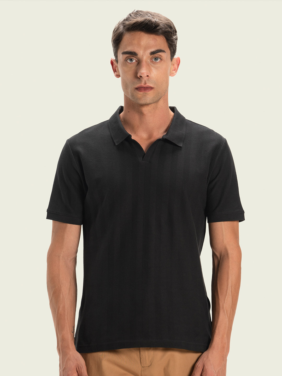 Statement Textured Polo T-Shirt Phantom Black