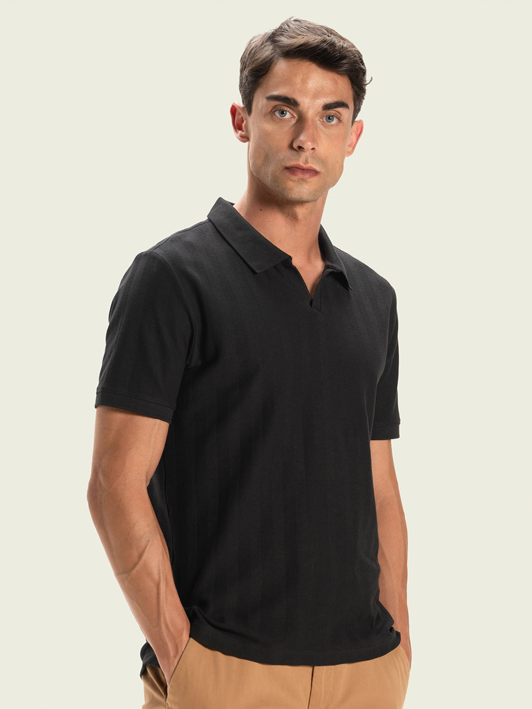 Statement Textured Polo T-Shirt Phantom Black