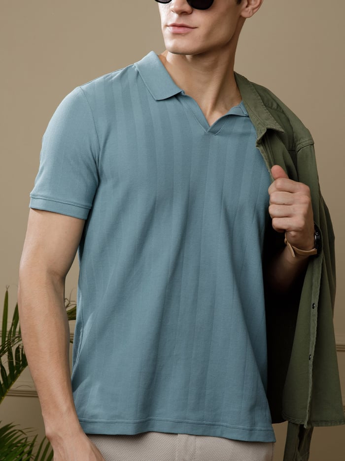 Statement Textured Polo T-Shirt Shady Teal