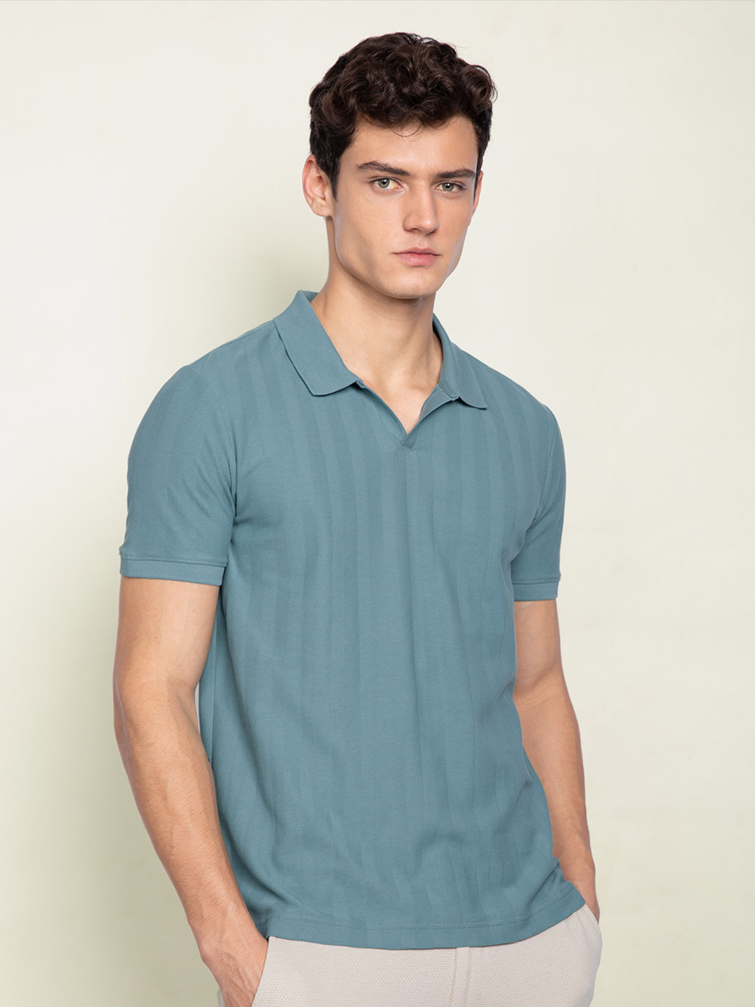 Statement Textured Polo T-Shirt Shady Teal